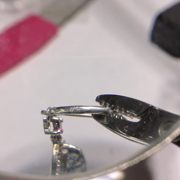 925 silver marked teardrop black agate amethyst hinged back pierced earrings new - Picture 5 of 17